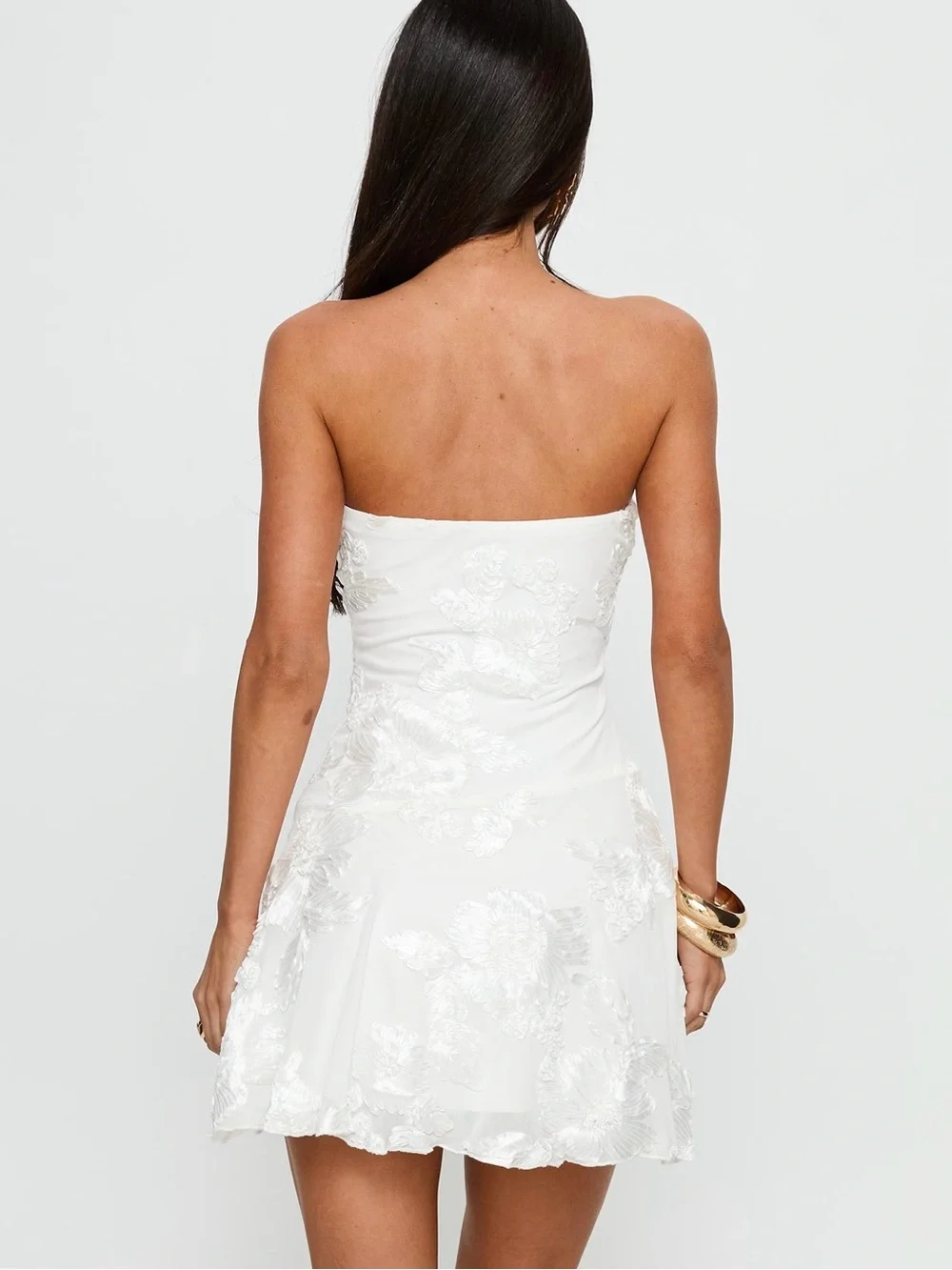 Princess Polly Meadow Of Dreams Strapless Mini Dress White Floral Burnout - Picture 5 of 8